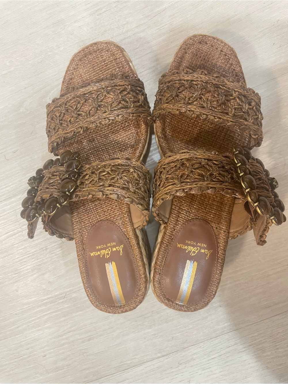 Sam Edelman Tan Braided Slide Mules with Chain Accent